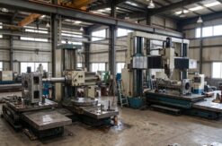 Horizontal boring mill and a bridge mill in the same large machining bay, the different geometry of the two machines...